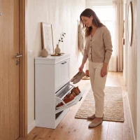 HOMCOM Modern Shoe Storage Cabinet with 2 Flip Drawers for 10 Pairs, Narrow Shoe Organizer for Entryway, Hallway, White(m-8)