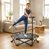 Soozier 42" Foldable Mini Trampoline, Rebounder Trampoline with Adjustable Foam Handle for Indoor Outdoor Workout for Adults(m-9)