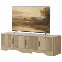 HOMCOM TV Stand for TVs up to 60", Modern Entertainment Center with Fluted Doors for Living Room, Oak(m-2)
