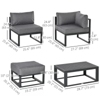 Outsunny 6 Pieces Patio Furniture Set, Space-Saving Sectional Outdoor Daybed with Aluminum Frame and Thickened Cushions, Grey(m-3)