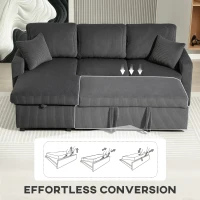 HOMCOM 81" Sofa Bed, 2 In 1 Pull Out Sleeper Sofa Bed with Storage, Corduroy Convertible Couch for Living Room, Dark Grey(m-5)