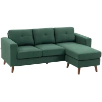 HOMCOM Sectional Sofa with Changeable Chaise Lounge, 3 Seat L-Shaped Sofa, Upholstered Couch for Small Space, Dark Green(m-9)