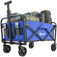 Outsunny Collapsible Folding Garden Cart, Heavy Duty Lawn Wagon with Universal Wheels and Adjustable Handle, Blue(m-9)