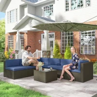 Outsunny 7 Piece Patio Furniture Set, All Weather PE Rattan Outdoor Furniture Conversation Sets with Glass Top Coffee Table(m-9)