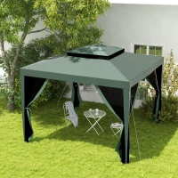 Outsunny 10' x 10' Outdoor Canopy Tent Party Tent with Mesh Netting and Double Tier Roof for Backyard, Garden, Patio, Green(m-1)