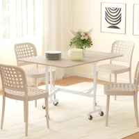 HOMCOM Six-Seater Drop-Leaf Dining Table with Wheels, Oak(m-1)