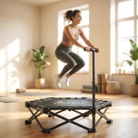 Soozier 42" Foldable Mini Trampoline, Rebounder Trampoline with Adjustable Foam Handle for Indoor Outdoor Workout for Adults(m-8)