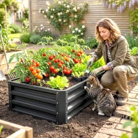Outsunny Galvanized Raised Garden Bed, 4' x 2' x 1' Metal Planter Box, for Growing Vegetables, Flowers, Herbs, Succulents, Gray(m-10)