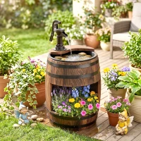 Outsunny 23" H Outdoor Water Fountain Wood and Plastic Rustic Apple Barrel Pump Garden Decor for Outside Backyard(m-10)