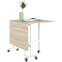 HOMCOM Six-Seater Drop-Leaf Dining Table with Wheels, Oak(m-9)