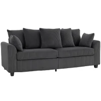 HOMCOM Corduroy Couch, 3 Seater Sofa, Modern Upholstered Couch with Curved Armrests and 8 Removable Pillows, Dark Grey(m-2)