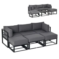 Outsunny 6 Pieces Patio Furniture Set, Space-Saving Sectional Outdoor Daybed with Aluminum Frame and Thickened Cushions, Grey(m-9)