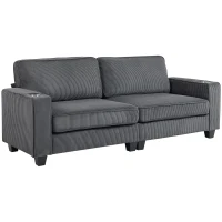 HOMCOM Three Seater Sofa, Fabric 3 Seater Couch with Spring Cushion and Cup Holders for Living Room, Bedroom, Dark Grey(m-9)