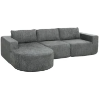 HOMCOM L Shaped Cloud Boneless Couch, Modular Sectional Sofa with Chaise and Deep Seat for Living Room, Bedroom, Dark Grey(m-9)