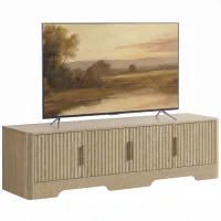 HOMCOM TV Stand for TVs up to 60", Modern Entertainment Center with Fluted Doors for Living Room, Oak(m-13)