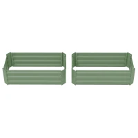 Outsunny Galvanized Raised Garden Beds, Outdoor Planter Box, Set of 2, for Flowers, Herbs and Vegetables, Green(m-2)