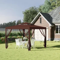 Outsunny 10' x 10' Outdoor Canopy Tent Party Tent with Mesh Netting and Double Tier Roof for Backyard, Garden, Patio, Brown(m-1)