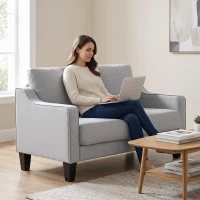 HOMCOM Loveseat Sofa, Modern Couch with Pocket Spring, Linen Upholstered, Thick Padded, Light Grey(m-7)