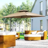 Outsunny 10ft Offset Patio Umbrella with Base, Hanging Aluminum Cantilever Umbrella with 360-degree Rotation, Coffee(m-2)