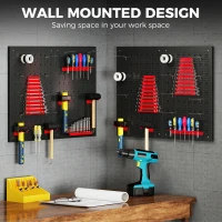HOMCOM 38 Piece Metal Peg Board with Accessories, Shelf Tool Organizer, Black and Red(m-6)