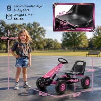 Qaba Kids Go Kart, Pedal Car with Adjustable Seat, EVA Wheels, Brake, for Boys & Girls Aged 3-8 Years Old, Pink(m-3)