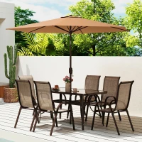 Outsunny 8 Pieces Patio Furniture Set with 9Ft Patio Umbrella, Outdoor Dining Table and Chairs, Light Mixed Brown(m-10)