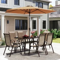 Outsunny 8 Pieces Patio Furniture Set with 9Ft Patio Umbrella, Outdoor Dining Table and Chairs, Light Mixed Brown(m-8)