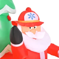 HOMCOM 7.5ft Christmas Inflatable Santa Claus Driving a Fire Truck with Tree, Outdoor Blow-Up Yard Decoration with LED Lights Display(m-8)