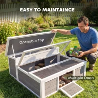 PawHut Tortoise Habitat Openable Top Wooden Tortoise Enclosure Run Area and Clear Window Dark Gray(m-7)