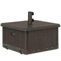 Outsunny 3-in-1 Outdoor Umbrella Base with Wheels and Handles, End Table, Flower Box Planter with Hole, 175 lbs. Capacity, Brown(m-11)