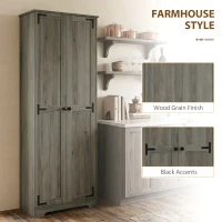 HOMCOM 67" Farmhouse Pantry Cabinet, Freestanding Food Pantry Cabinet with Adjustable Shelves, Distressed Gray(m-4)
