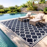 Outsunny Reversible Outdoor Rug, 9' x 12' Waterproof Plastic Straw Floor Mat, Portable RV Camping Carpet, Large Floor Mat for Backyard, Deck, Picnic, Beach, Blue & White(m-8)