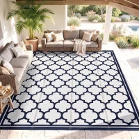 Outsunny Reversible Outdoor Rug, 9' x 12' Waterproof Plastic Straw Floor Mat, Portable RV Camping Carpet, Large Floor Mat for Backyard, Deck, Picnic, Beach, Blue & White(m-9)