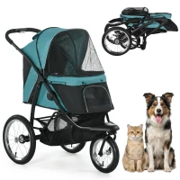 PawHut 3 Wheels Pet Stroller for Small Dogs and Medium Dogs with Adjustable Canopy, Safety Tether, Storage Basket, Dark Green(m-11)