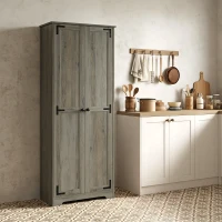 HOMCOM 67" Farmhouse Pantry Cabinet, Freestanding Food Pantry Cabinet with Adjustable Shelves, Distressed Gray(m-8)