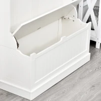 HOMCOM 3-In-1 Entryway Bench with Coat Rack, Hall Tree with Bench and Shoe Storage, 5 Hooks for Hallway Cream White(m-8)