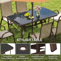 Outsunny 8 Pieces Patio Furniture Set with 9Ft Patio Umbrella, Outdoor Dining Table and Chairs, Light Mixed Brown(m-4)