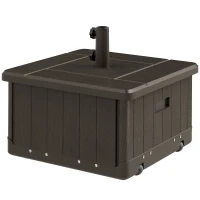 Outsunny 3-in-1 Outdoor Umbrella Base with Wheels and Handles, End Table, Flower Box Planter with Hole, 175 lbs. Capacity, Brown(m-1)