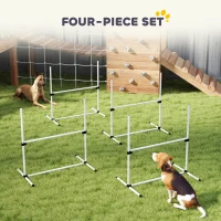 PawHut 4 Piece Dog Agility Training Equipment for Dog Agility Course with Adjustable Height Jump Bars, Included Carry Bag, & Displacing Top Bar, White(m-5)
