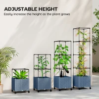 Outsunny Raised Garden Bed with Trellis, Tomato Cage with Lockable Wheels, Self Watering Planter Box with Drainage Holes, Gray(m-5)