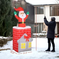 Outsunny 7FT Christmas Inflatable Santa in Chimney Up and Down, Blow Up Decoration with Built-in LED Lights for Indoor Party(m-3)