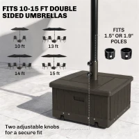 Outsunny 3-in-1 Outdoor Umbrella Base with Wheels and Handles, End Table, Flower Box Planter with Hole, 175 lbs. Capacity, Brown(m-5)