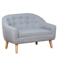 Qaba 2-Seat Kids Sofa, Toddler Sofa Couch, Linen-Like Fabric & Wood Frame Sofa Chair for Ages 3-7, 11" High Seat, Gray(m-1)