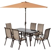 Outsunny 8 Pieces Patio Furniture Set with 9Ft Patio Umbrella, Outdoor Dining Table and Chairs, Light Mixed Brown(m-1)