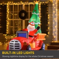 HOMCOM 7.5ft Christmas Inflatable Santa Claus Driving a Fire Truck with Tree, Outdoor Blow-Up Yard Decoration with LED Lights Display(m-4)