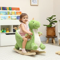 Qaba Baby Rocking Horse, Kids Ride On Dragon Toy with Realistic Dragon Roar and Safety Belt for Kids 18–36 Months, Green(m-2)