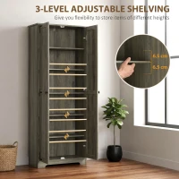 HOMCOM 67" Farmhouse Pantry Cabinet, Freestanding Food Pantry Cabinet with Adjustable Shelves, Distressed Gray(m-6)