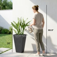 Outsunny 28" Tall Planters, Set of 3 Plastic Flower Pots with Marble Finish and Drainage Holes, Stackable Taper Planters, Black(m-3)