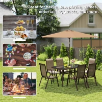 Outsunny 8 Pieces Patio Furniture Set with 9Ft Patio Umbrella, Outdoor Dining Table and Chairs, Light Mixed Brown(m-7)