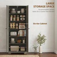 HOMCOM 67" Farmhouse Pantry Cabinet, Freestanding Food Pantry Cabinet with Adjustable Shelves, Distressed Gray(m-5)